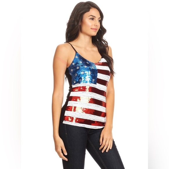 Miss Chievous | Sequin American Flag Tank Top Size Large - Picture 2 of 8